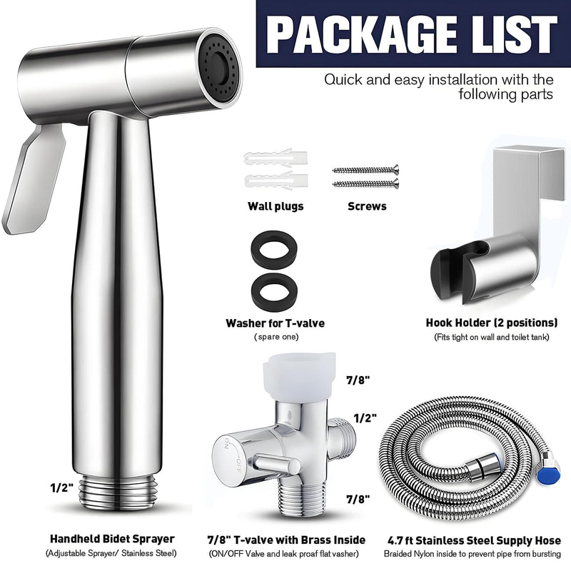 New Version Handheld Bidet Sprayer for Toilet, Premium Stainless Steel Bathroom Bidet Sprayer Set, Baby Cloth Diaper Sprayer with Superior Complete Spray Hoses Kit, Support Wall or Toilet Mount ‎Round Head Stainless Steel