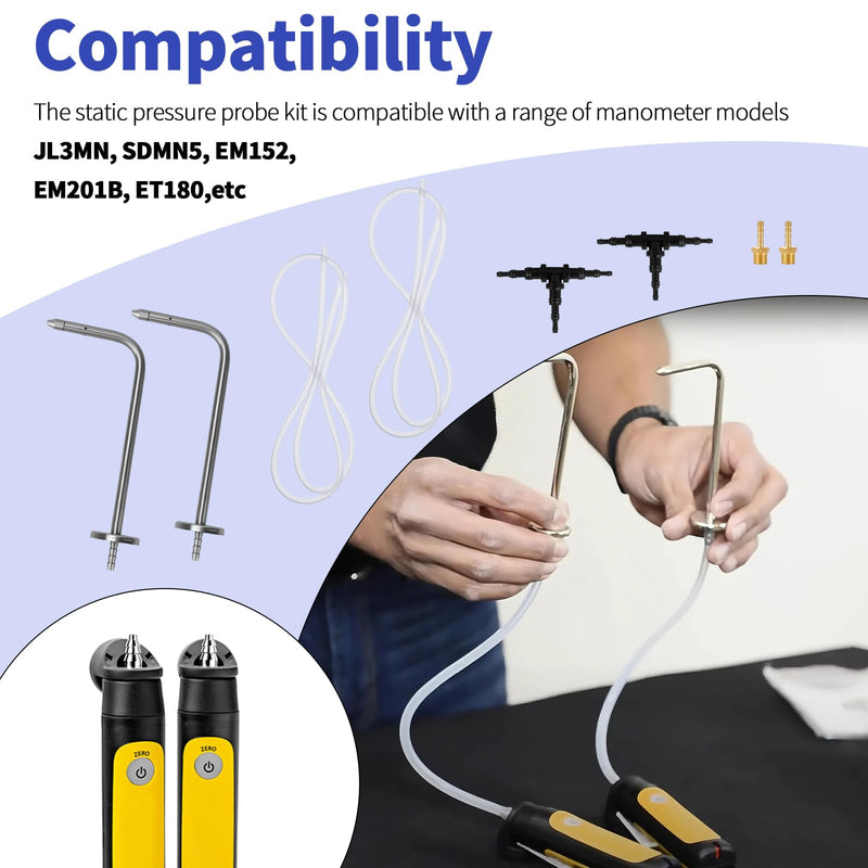 Manometer Probe Kit Compatible with Fieldpiece JL3KM, SDMN5, SDMN6, ADMN2 and Klein Tools ET180 Digital Manometer, HVAC Pitot Static Tube Fit