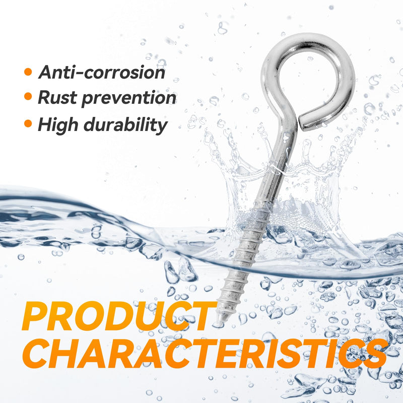 2Pcs 6 Inch Heavy Duty Screw Eyes Hooks, 304 Stainless Steel Self Tapping Eyelet Screw Eye Bolts,800LBS Breaking Strength, Screw in Eye Hooks for Wood Securing Cables Wire. (2, M10-6 Inch) 2