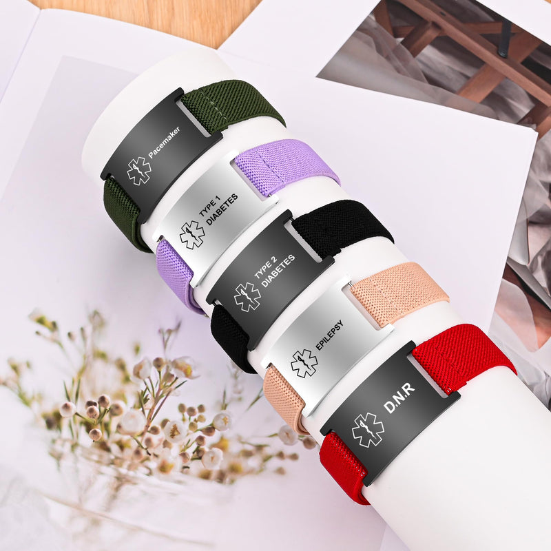 Medical Alert Bracelet for Women Men, Adjustable Medical Alert ID Wristband for Diabetic D.N.R Pacemaker Epilepsy Black