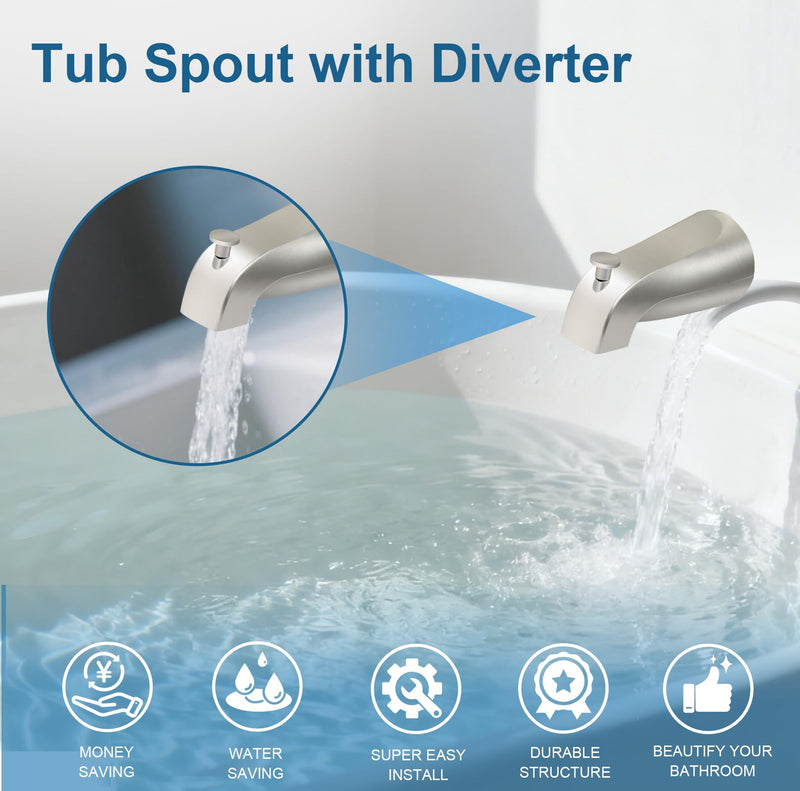 Universal Tub Spout for 1/2" Copper Pipe, 1/2" IPS and 3/4" IPS, Bathtub Faucet with Diverter and Adapter and Hex Wrench (Brushed Nickel) Brushed Nickel