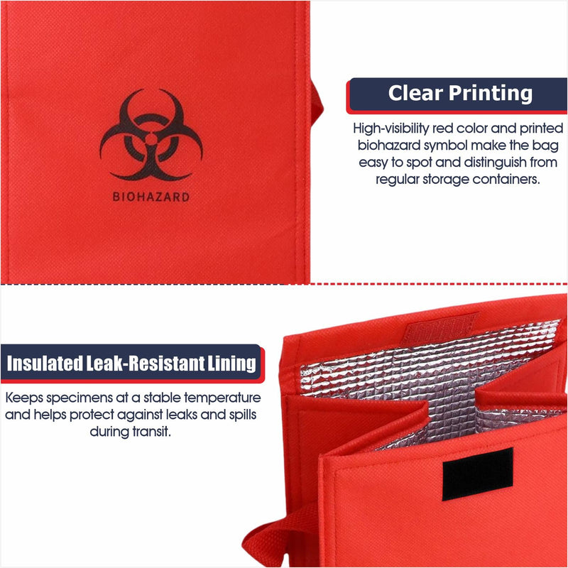 Med Specimen Transport Bag - Insulated Biohazard Cooler for Clinic and Lab, Reusable Specimen Tote with Handle, 7" L x 6" W x 10" H (10pcs)