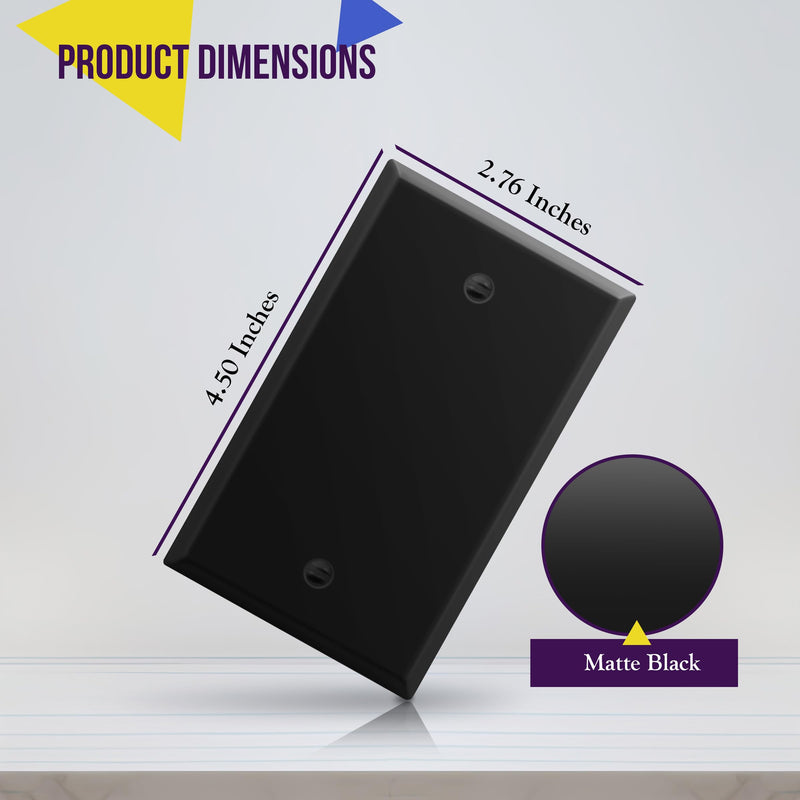 ENERLITES Blank Device Metal Wall Plate, Corrosion Resistant, Standard Size 1-Gang 4.50" x 2.76", Powder Coated Stamped Steel, 7701-BM, Black Matte