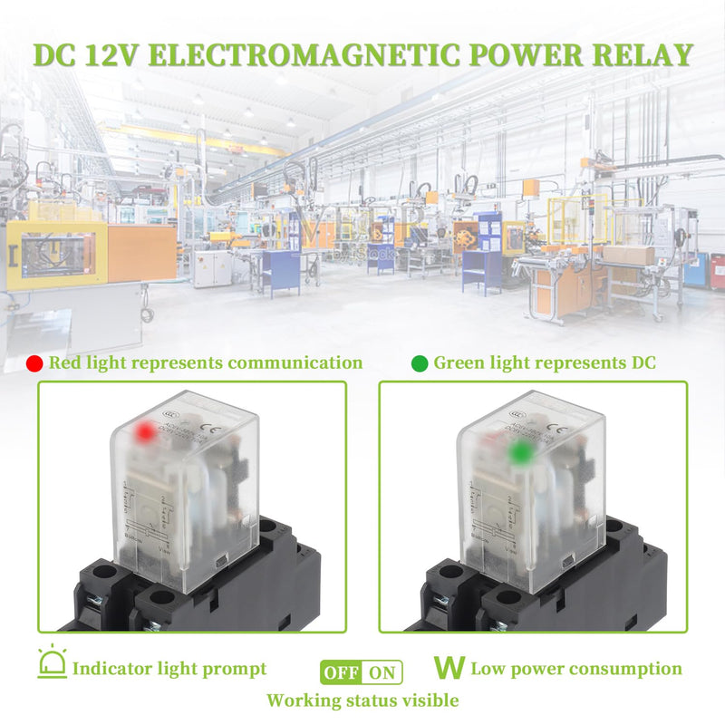 DC 24V JQX-13FL 62PL Coil 8 Pin 10A DPDT LED Indicator Electromagnetic Power Relay with Plug-in Terminal Socket and DIN Slotted Aluminum Rail 8Pin-10A-DC24V