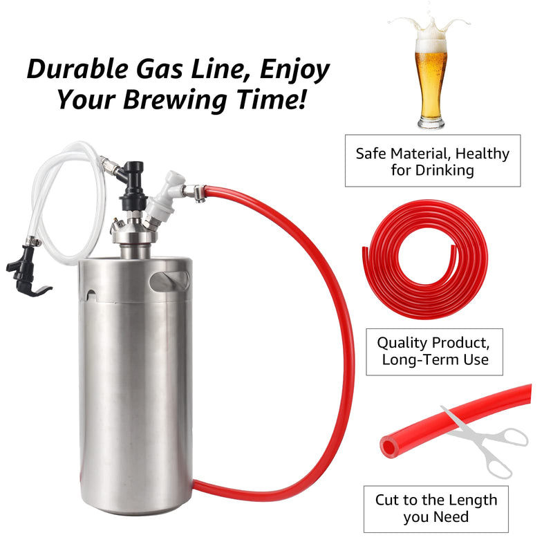 10ft Beer CO2 Gas Line Tubing for Kegerator ID 5/16" Keg Gas Line Red PVC CO2 Gas Hose with OD 5/16" Barb Fittting for Draft Beer Home Brewing 10ft Gas Line with Barb Fitting