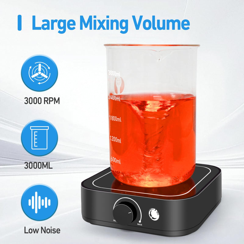 Magnetic Stirrer 3000rpm with LED Light, Magnetic stir Plate with 2pcs Stir Bar, Mini Magnetic Mixer Stirrer Max Stirring Capacity 3000mL for Lab and Homebrew (No Hot Plate)