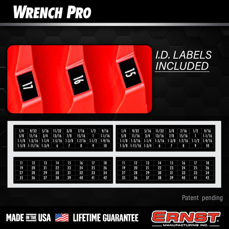 Ernst Manufacturing Wrench Pro Wrench Storage for 20 Wrenches - Red - Made in the USA