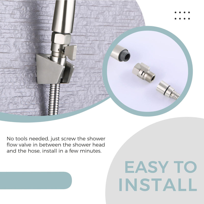 Shower Head Shut off Valve, Brass Water Flow Restrictor with Lever Handle, Brushed Nickel