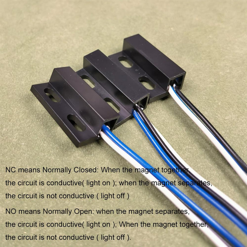 3 Sets NO/NC Black Magnetic Switch Wiring Recessed Door Sensor Hidden Window Contact Reed Switch for Access Control Replace Alarm System Black-NO/NC