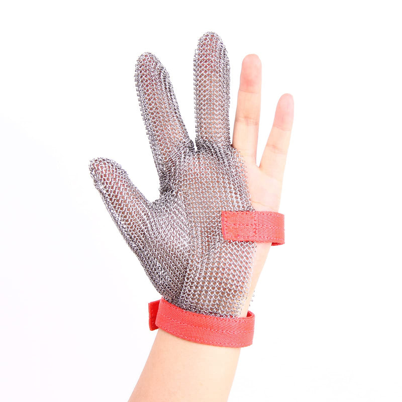 3-Finger Chainmail Protective Glove, Stainless Steel Metal Cut Resistant Glove with Fabric Cuff, Safety Work Glove X-Large