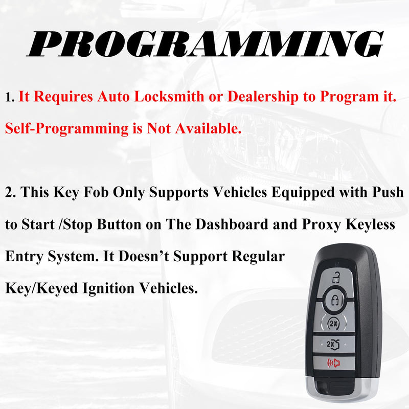 5Buttons Key Fob Replacement Compatible for Ford Fusion 2017-2021 Mustang 2018-2022 Mustang Cobra 2019-2022 Push Start 5 Button Keyless Entry Remote Start Control M3N-A2C93142600