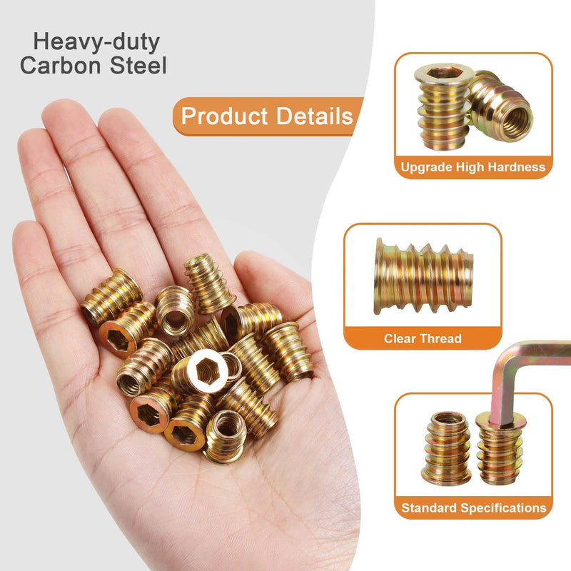 M8-1.25 x 13mm Threaded Insert for Wood Furniture Screw in Nut Threaded Wood Inserts Bolt Fastener Connector, Zinc Plated Carbon Steel, 50 PCS (with Hex Spanner) M8 x 13mm