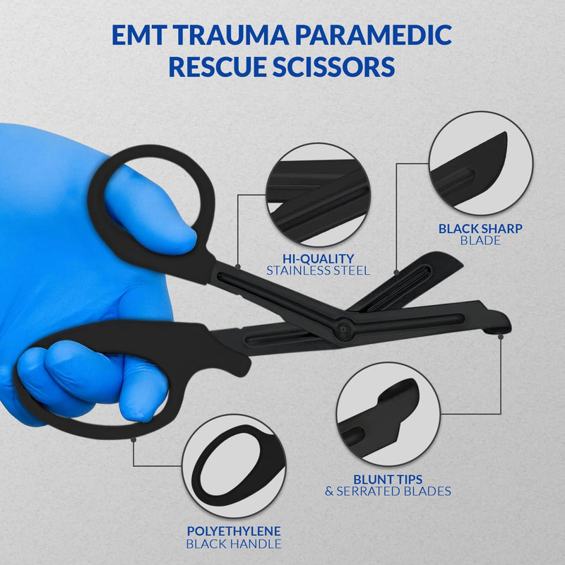 Bandage Scissors – Stainless Steel Medical Scissors for Nurses – Non-Stick Trauma Shears (Black, 5.5 Inch) Black