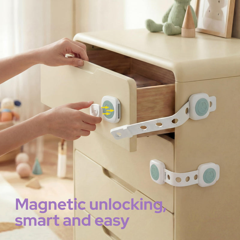 lalalark 8 Pack Magnetic Cabinet Locks Baby Proofing with 2 Keys, 3M Adhesive No Drill Child Proof Cabinet Locks for Kids Safety, Safe Quick Baby Locks for Cabinets, Door, Fridge, Drawers, Furniture