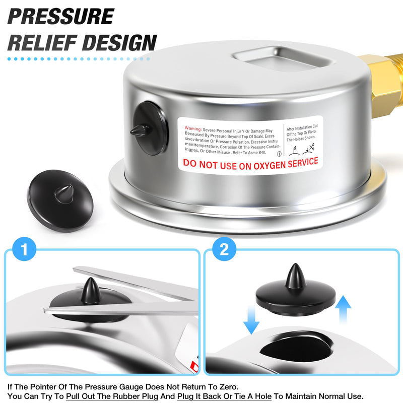 MEANLIN MEASURE 0~300Psi Air Over Water Test Kit, Stainless Steel 1/4" NPT 2" FACE DIAL Pressure Gauge for Leak Detection and Pressure Testing Lower Mount, with 3/4" GHT Brass Fitting and Ball Valve