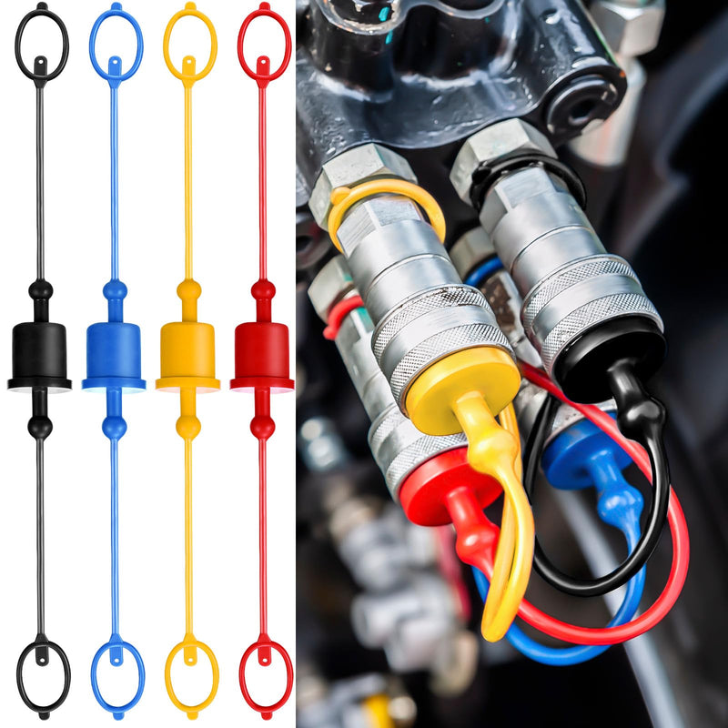 4 Sets Hydraulic Quick Coupler Hose Cover Male Dust Cap and Female Plug Cover Colored Hydraulic Iso a Style Hydraulic Quick Disconnects Port Plug Cover Fittings(1/2) 1/2