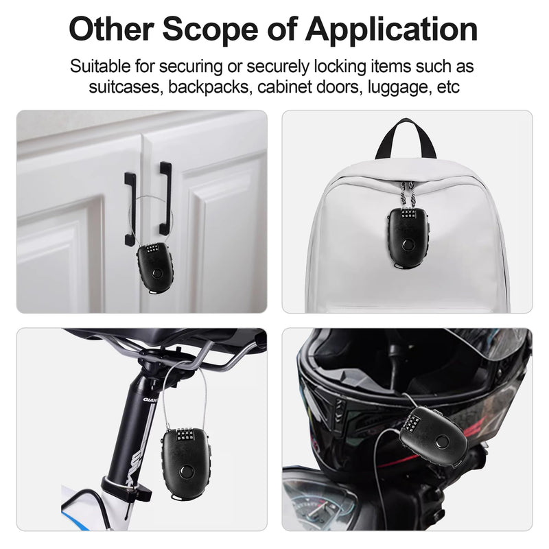 Motorcycle Helmet Lock, 4 Digit Combination 27.5 Inch Retractable Cable Lock for Snowboard, Bike Luggage Backpack Scooter Suitcase Ski, Small Multi-Function Secure Lock for Travel, Black 2 Pcs