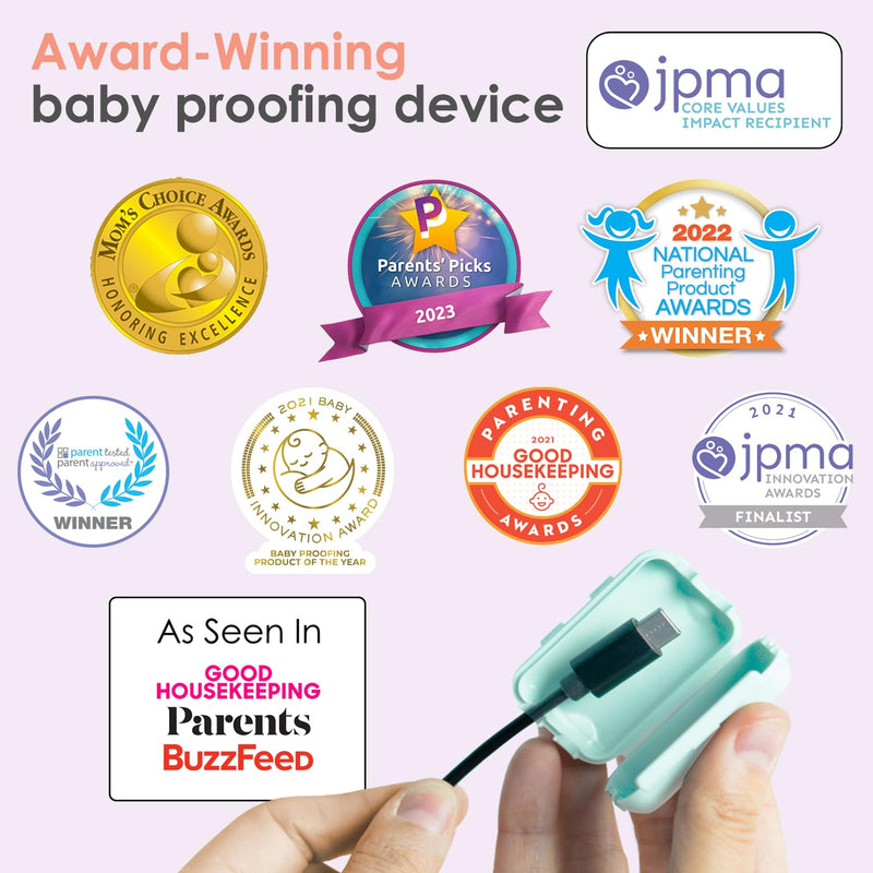 Watch Your Mouth Baby Proof Cord Cover | Award-Winning USB Charger Cover for Baby Proofing Cords | BPA & Phthalate-Free Charger Cover Protector | Electrical Safety Baby Products, (3-Pack, Dusty Aqua) 3/Pack