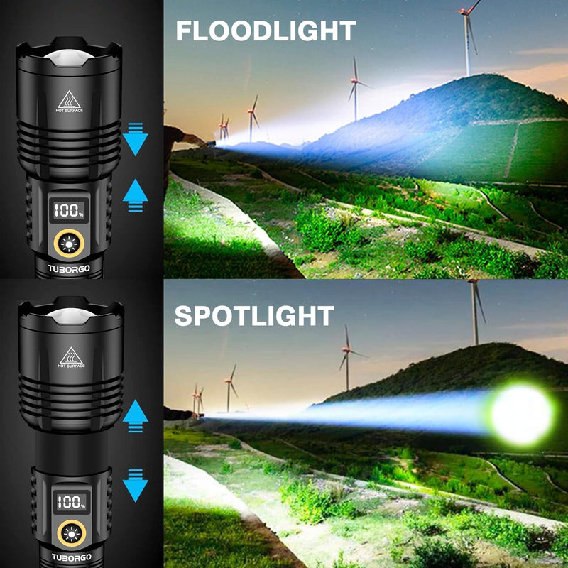 Rechargeable Flashlights 2200 High lumens, Super Bright LED Tactical Flashlight, Zoomable, IPX6 Waterproof, 6 Modes, Powerful Handheld Flash Light for Emergencies, Camping, Hiking Black