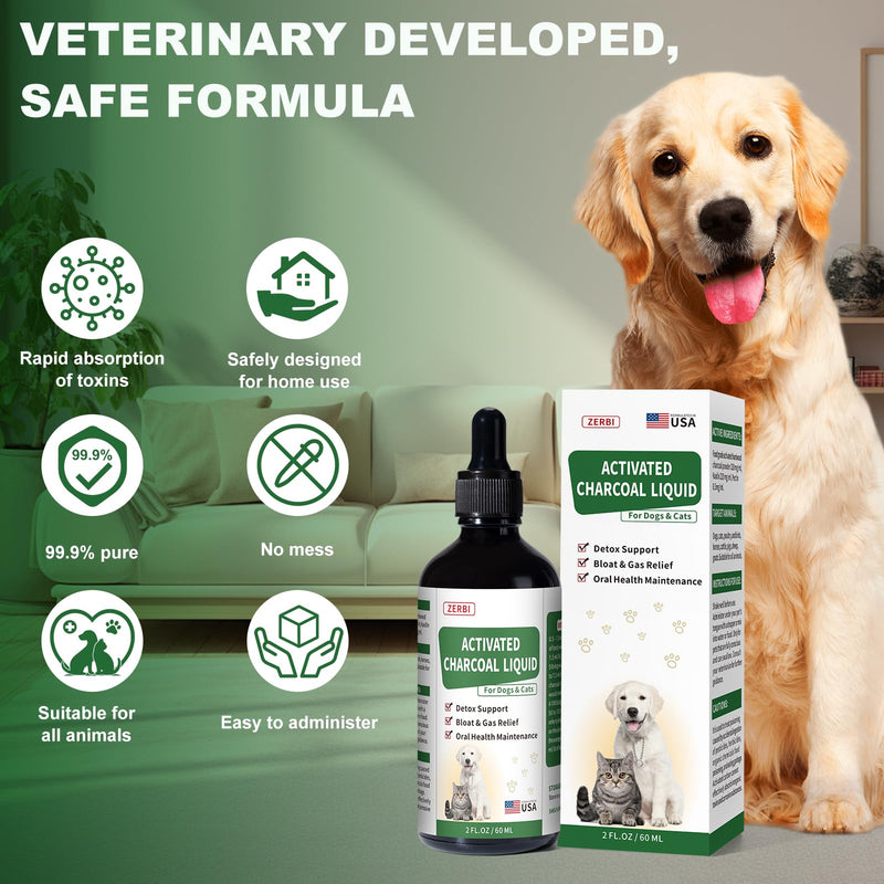 Activated Charcoal Liquid for Dogs – Dog First Aid Essential, Ready Rescue for Dogs – Detox, Diarrhea & Gas Relief, Non-GMO, 60ml - PawsPlanet Australia