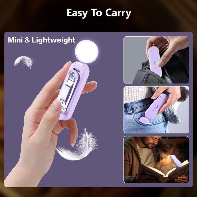 VAVOFO USB Rechargeable Book Light, Blue Light Blocking, Amber Light Clip On Bookmark Shaped Reading Light, Eye Care 6 LEDs Book Light for Bookworms Reading in Bed with 9 Lighting Modes (Purple) Purple