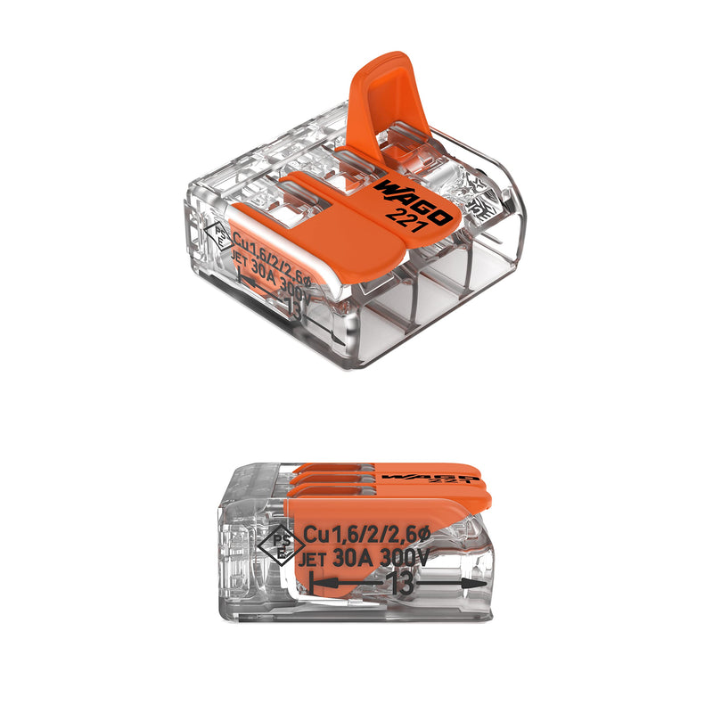 WAGO 221-613 Lever-Nuts® - 3-Conductor Compact Splicing Connectors for 10 AWG (Box of 30) Box