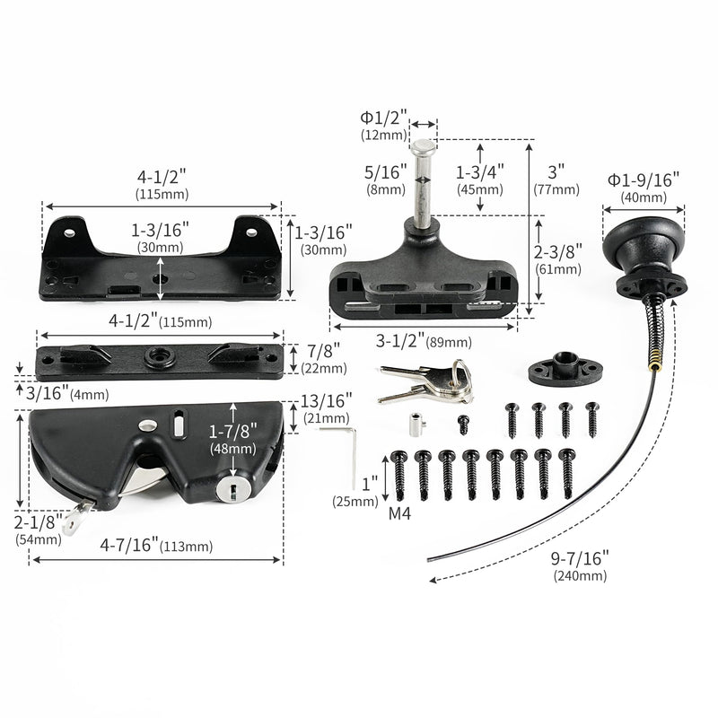 Key Lockable Gate Latch with Spring Loaded Pull Cable and Key,Gate Fence Lock for Outdoor Gates,for Outdoor Gates,Fence Lock,Wood Vinyl Fence,Door Hardware,Black(with Pull Cable) with Pull Cable