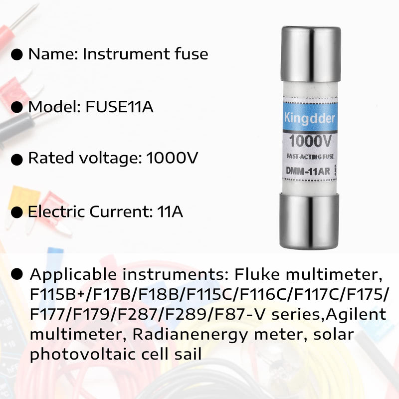Kingdder Digital Multimeter Fuse Dmm-11A 11A 1000V DMM Replacement Fuse Fast Acting DMM Fuse Replacement Agent Fuse 10 x 38 mm, 3/8 Inch x 1-1/2 Inch (5) 5