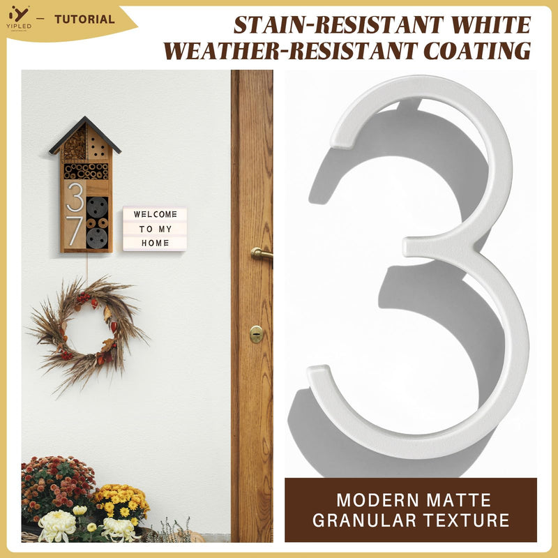 5 Inch House Numbers for Outside, Metal Address Number 3- Modern Design, Weather-Resistant White Crystal Powder Coated Finish, Stain Resistant, No Paint Peeling (White) 5 Inch