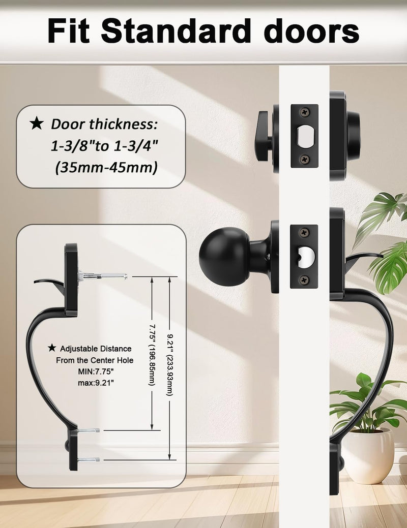 Camelot Trim Lower Half Entry Handleset and Deadbolt Set Matte Black, Upgated Entry Door Handle with Door Knob for Electronic Keypad, Black Front Door Lock Set 1 Pack Black-Deadbolt Set