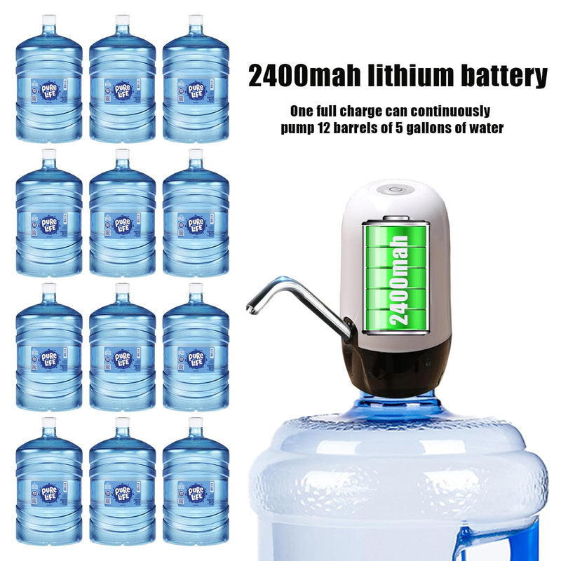True Dual Water Pump 5 Gallon Water Dispenser,Portable High Battery Capacity USB Charging Water Jug Pump Easy to Use Water Dispenser for 5 Gallon Bottle Camping Black