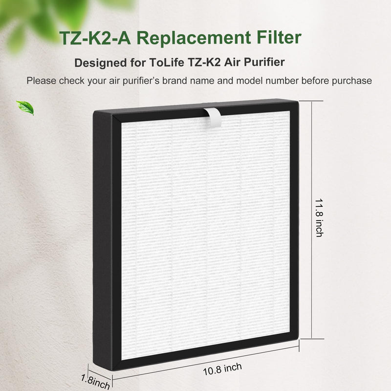 TZ-K2 True HEPA Filter Replacement, Compatible with ToLife TZ-K2 Air Purifier, TZ-K2-A HEPA Filter, 3-in-1 HEPA High-Efficiency Activated Carbon Filter, 4 Pack