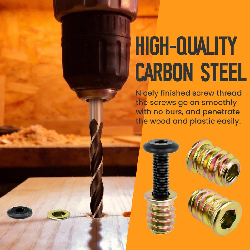 110 Sets M6 Threaded Inserts for Wood | 3 Sizes Inserts (M6x25/32, M6x1-3/16, M6x1-9/16) + M6x19/32 Screw-in Nuts | Drill Bit & 2 Wrenches | for Wooden Projects 110 Sets, 3 Sizes