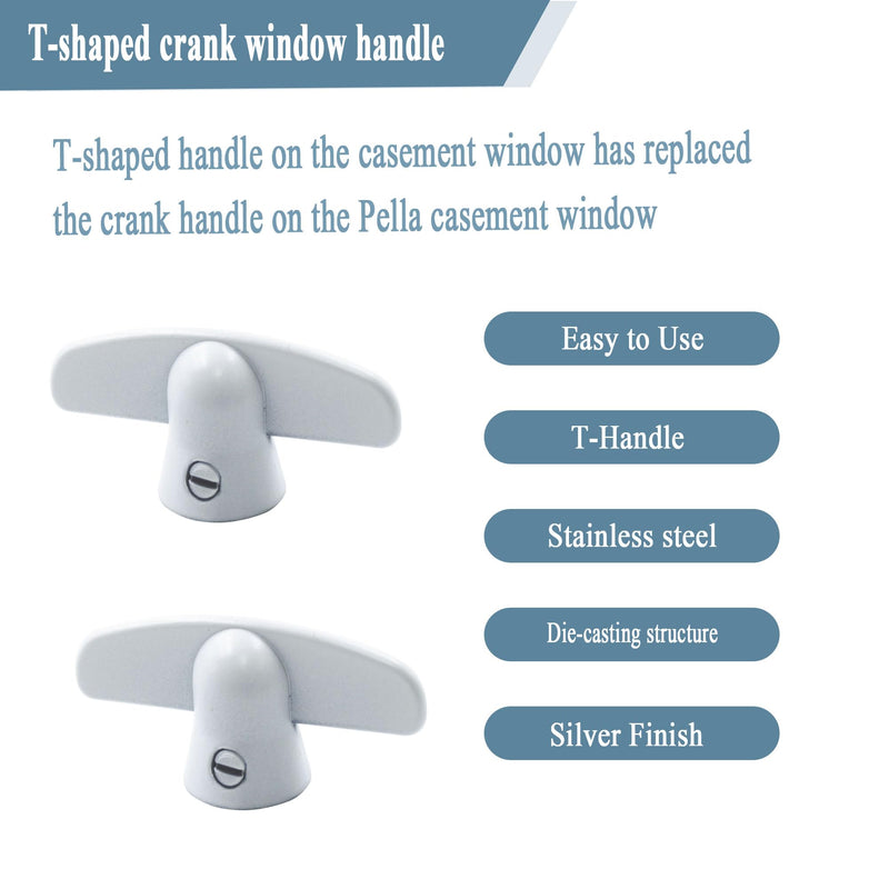 Replacement Pella Casement Window Crank, T-Crank Window Handle, Casement Operator 3/8" Spline Size, Butterfly Wing Nut T-Handle (2 Pack) (White) White