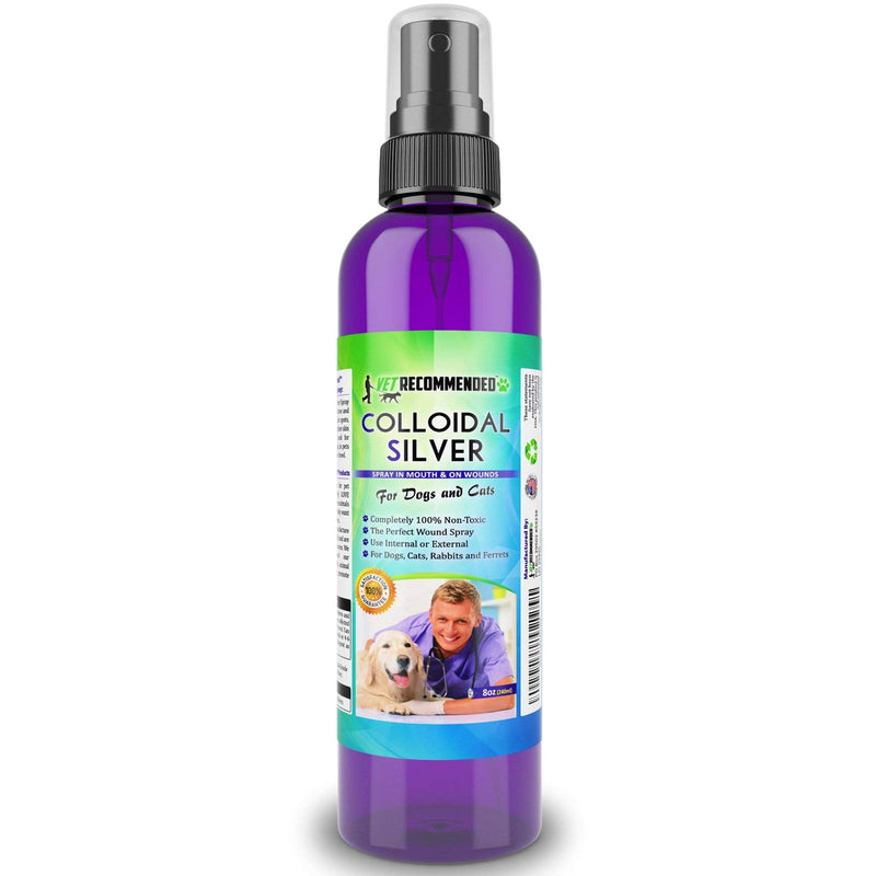 Vet Recommended Colloidal Silver for Dogs and Cats, Colloidal Silver Spray that Works as Natural Hot Spot Solution for Dogs - Made in USA (8oz/240ml) 8 fl oz (240 ml)