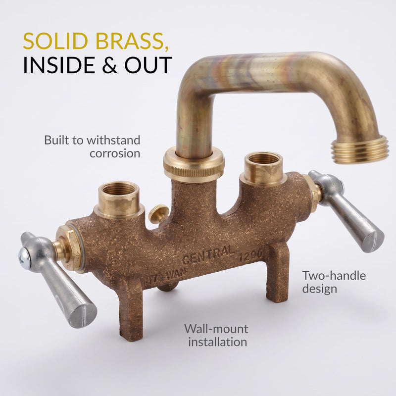 Central Brass 466 Two Handle Laundry Faucet Commercial Quality Wall Mount Easy Installation
