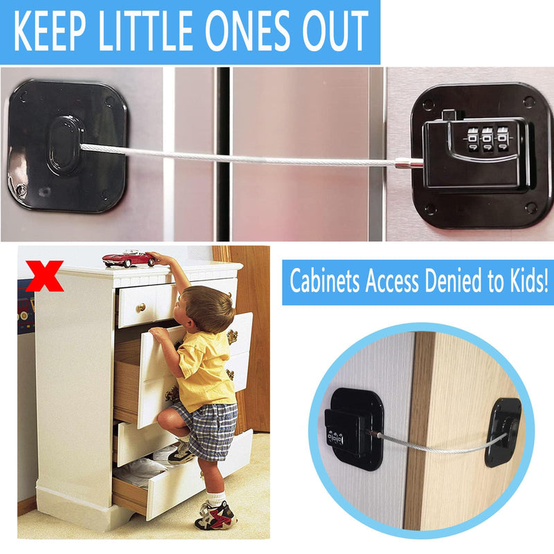 YEYA Upgraded Refrigerator Door Lock with Combination for Adults, Lock for Fridge, Freezer, File Cabinets, Desk Drawers, Locker, Child Safety Latch, Easy Install No Drlling 2 Pack Black 2 Pack 2 Count (Pack of 1)