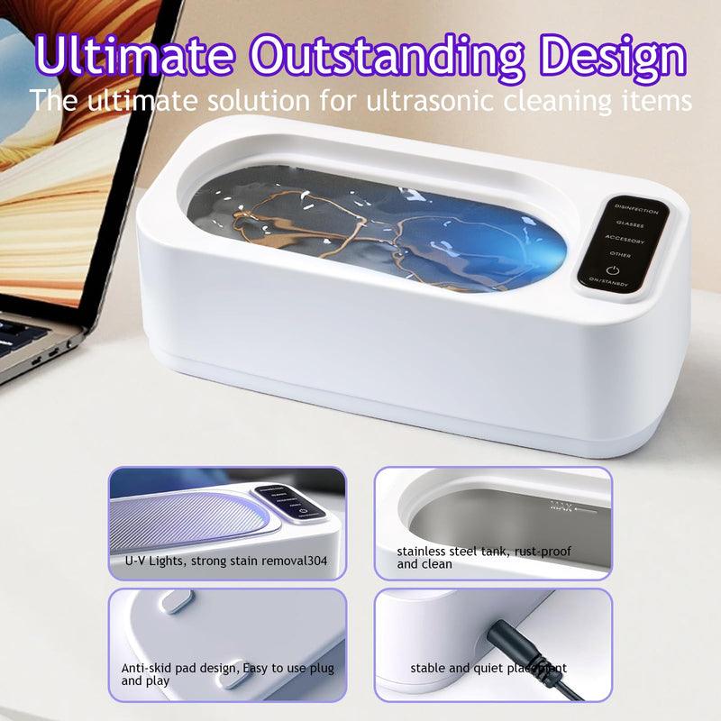 Ultrasonic Jewelry Cleaner Machine: 48KHz Ultra Sonic Cleaner for Jewelry,Rings,Eyeglass,Dentures,Watch Band with 4 Cleaning Modes,350ML 304 Stainless Steel Tank,Gift for Wife,Mom,Daughter