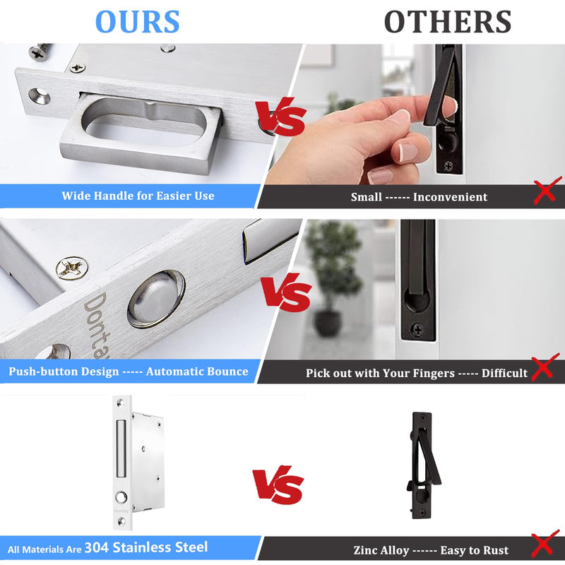 Dontay Sliding Pocket Door Handles, 304 Stainless Steel Non Locking Pocket Door Hardware, Recessed Flush Finger Pulls, Heavy Duty Edge Pull with Pop Out Ring Pull (Satin Nickel (1 Set), 6 inch) Rectangle handles & Edge Pull Satin Nickel (1 Set)