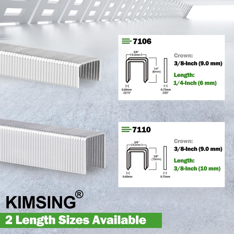 Kimsing 22 Gauge 71 Series Galvanized Upholstery Staples, 3/8-Inch Crown 1/4-Inch Leg Length, Fine Wire Staples, Fasteners for Stapler, Staple Gun (10,000 PCS/Box)
