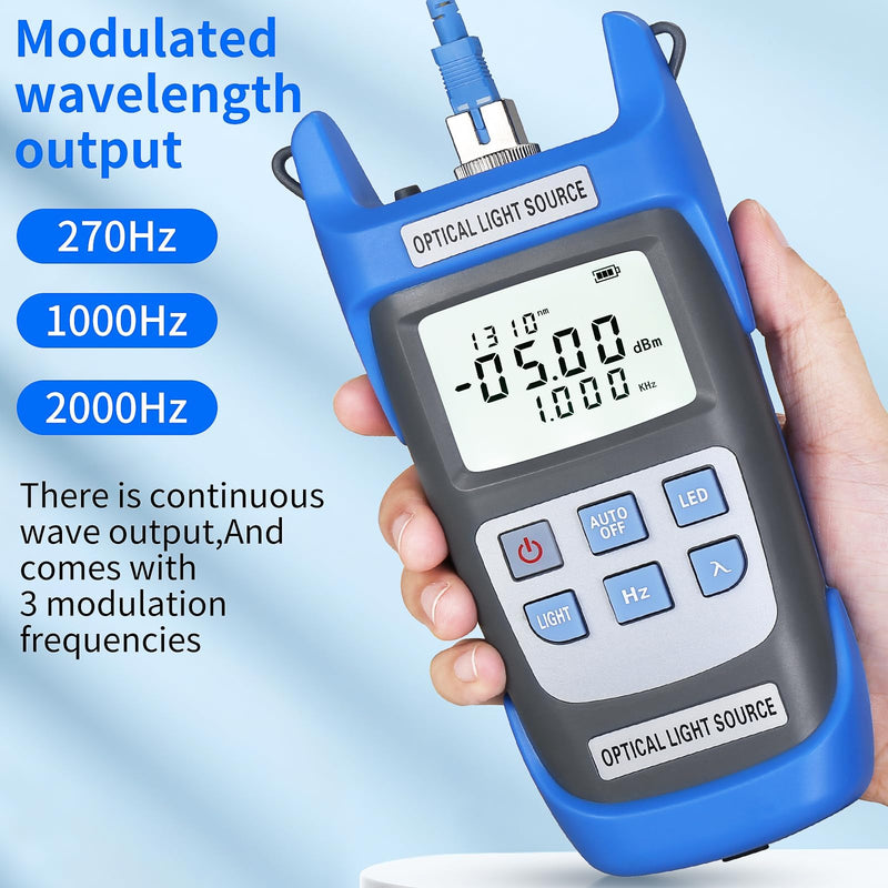 Rechargeable Fiber Optic Light Source A-C1315 Fiber Optic Cable Tester Single-Mode Dual wavelength 1310/1550nm Fiber Optic Power Meter Suitable for SC/FC/ST/LC Interface Equipped with 1 FC-LC Adapter