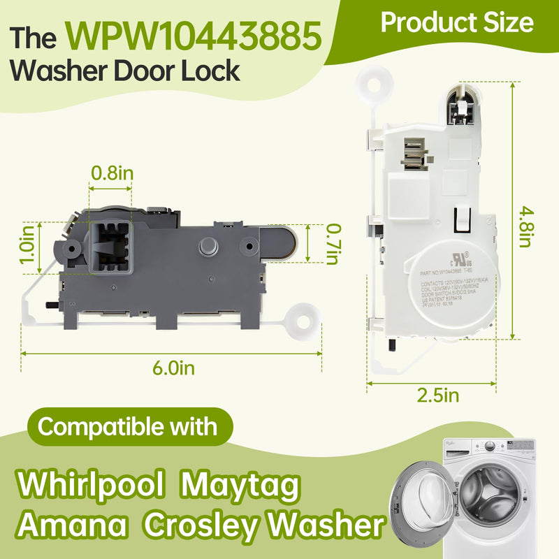 OEM WPW10443885 Washer Door Lock Latch Compatible with Whirlpool Maytag Amana Crosley Washer, Door Lock Replacement Part W10443885 WPW10443885VP 3020352 AP6021486 PS11754810 EAP11754810