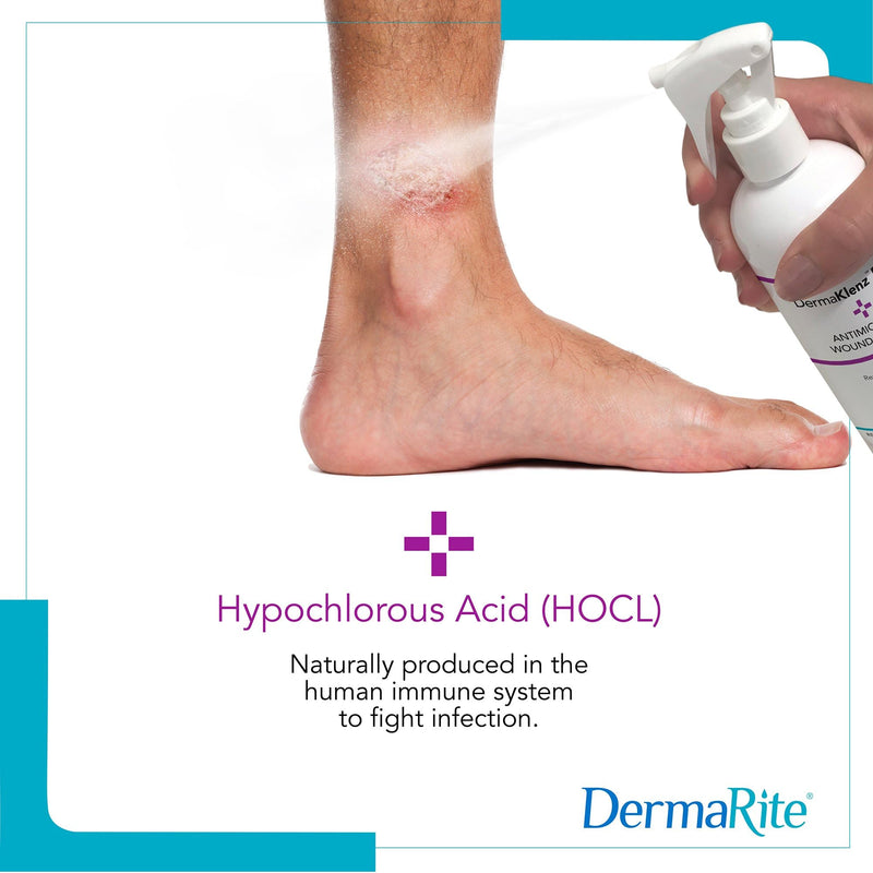 DermaRite's DermaKlenz PLUS Wound Cleanser - Rinse-Free Gentle Cleansing, Helps Clear Wound Debris, Promotes Healing with HOCL - Spray Bottle, 8 oz., 1 Count