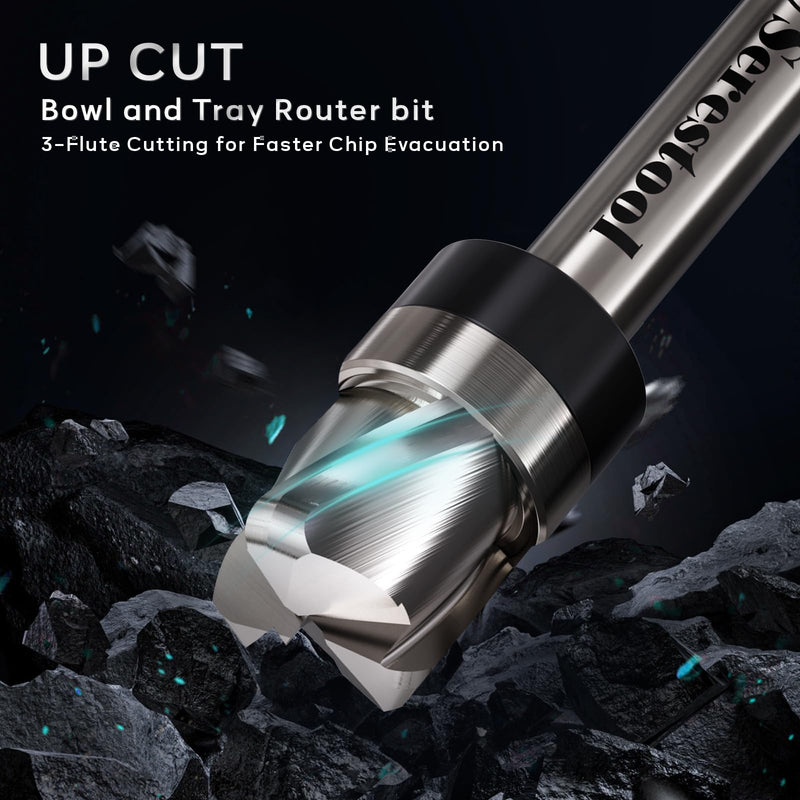 Bowl and Tray Router Bit 1/4" Shank, 1/2" Cutting Diameter, 3/8" Cutting Height, 3/16" Radius, 3-Flute Solid Carbide Template Router Bit for Wood Dish Bowl Carving 1/4"x1/2"x3/8"xR3/16"