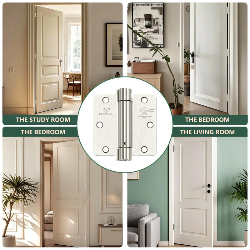 Self Closing Hinge 3 ½"x 3 ½" Satin Nickel Auto Close Adjustable 3 1/2 Inch Spring Hinges Door Closer Hinge 1/4" Radius Corner for Commercial Grade Auto Self-Closing 3 Pieces Satin Nickel 1/4" Radius