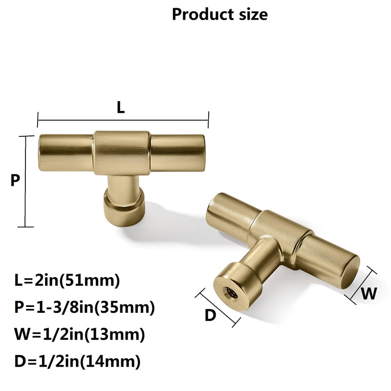 khtumeware 10 Pack Cabinet Knobs - Brushed Brass, 2 Inch(51mm) Heavy Duty Zinc Drawer Pulls for Kitchen & Dresser Drawers