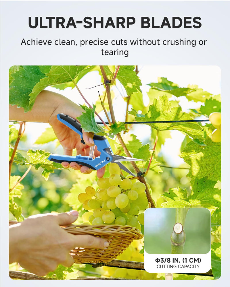 Fondwell 6.5" Pruning Shears Trimming Scissors: Small Garden Snips with Micro Tip - Plant Clippers of High Cutting Efficiency Straight & Curved
