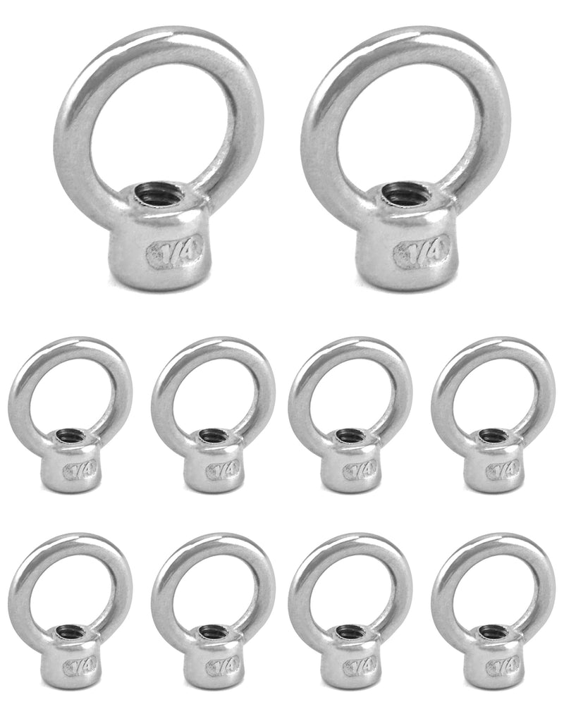 QWORK Lifting Eye Nut, 10 Pack, 1/4" UNC Marine Grade Stainless Steel 316 1/4"
