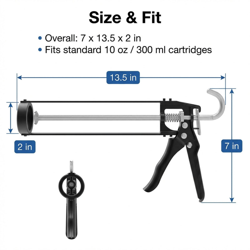 107 Series Manual Caulking Gun -10 oz Cartridge Dispenser, 7:1 Thrust Ratio, Lightweight 1.20 lbs No Drip Hand Operated Sealant & Adhesive Applicator - Professional Contractors DIY Projects