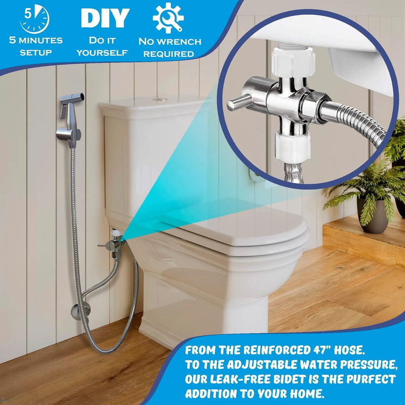 Premium Bidet Sprayer - Handheld Bide Jet Spray for Toilet | Adjustable Water Pressure | Leak-Proof Stainless Steel Toilet Bedit Sprayer | Muslim Shower | Cloth Diaper Washer | Bathroom Bidet Handheld Sprayer Kit